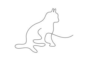 Continuous one line drawing of cute cat vector illustration