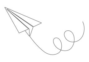 continuo uno línea dibujo de papel avión aislado en blanco antecedentes vector ilustración