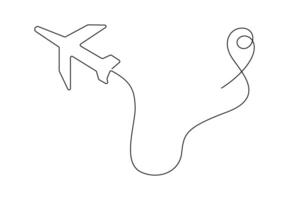 Continuous one line drawing of Airplane line path. Vector icon of Airplane flight route with start point. Isolated on white background vector illustration