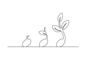 Continuous one line drawing of Plant growth processing from seed vector illustration