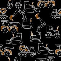 Vector seamless repeating children simple pattern with construction machines.