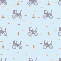 Tractor and bricks. Seamless kids pattern. vector