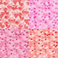 4 different seamless pattern with romantic heart vector