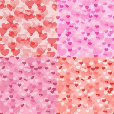 4 different seamless pattern with romantic heart