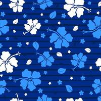 Vector seamless pattern with hibiscus flowers on strip background