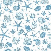 Seamless oceanic print with seashells algae and corals vector