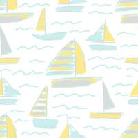 Seamless vector pattern with hand drawn sailing yachts. Summer background for fabric design.