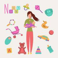 Colorful book alphabet. . Book of professions. Profession Nanny. Letter N vector