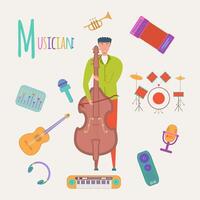 Colorful book alphabet. Book of professions. Profession Musician. Letter M vector