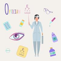 Colorful vector alphabet. Book of professions. Profession Optician. Letter O