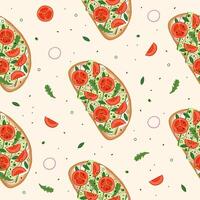 Pattern with bruschetta, tomato and cucumber vector