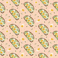Pattern with bruschetta, boiled eggs and cucumber vector