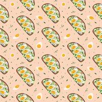 Pattern with bruschetta, boiled eggs and cucumber vector