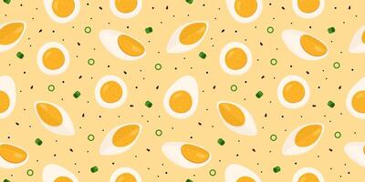 Vector pattern with boiled egg slices and halves