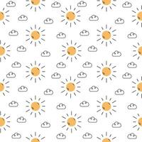 Seamless pattern with hand drawn sun and clouds vector