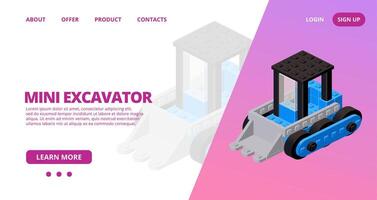 Web template with a blue excavator. Vector