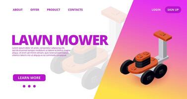 Web template with a lawn mower. Vector