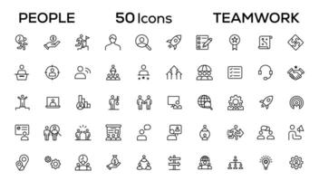 People and teamwork line icons collection. Big icon set in a flat design. Thin outline icons pack vector