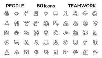 People and teamwork line icons collection. Big icon set in a flat design. Thin outline icons pack vector