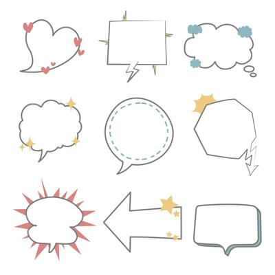 collection set of speech bubble balloon, think speak talk text box banner, flat design vector illustration