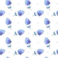 Colorful seamless pattern with blue hydrangea in flat style. Pattern with flowers and dots vector
