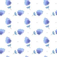 Colorful seamless pattern with blue hydrangea in flat style. Pattern with flowers and dots vector