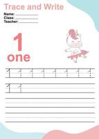 Trace and write number for children. Exercise for children to recognize the number. vector