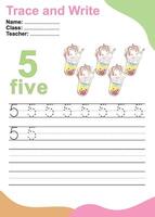 Trace and write number for children. Exercise for children to recognize the number. vector