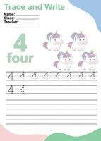 Trace and write number for children. Exercise for children to recognize the number. vector