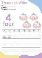 Trace and write number for children. Exercise for children to recognize the number. vector