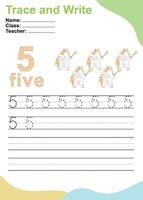 Trace and write number for children. Exercise for children to recognize the number. vector