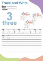 Trace and write number for children. Exercise for children to recognize the number. vector