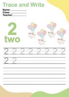 Trace and write number for children. Exercise for children to recognize the number. vector