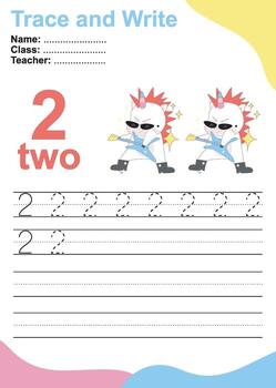 Trace and write number for children. Exercise for children to recognize the number. vector