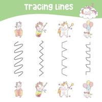 Tracing vertical lines activity for children. Tracing worksheet for kids, practising the motoric skills vector