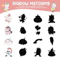 Look the unicorn image on the left and circle the correct shadow of each unicorn. Find the correct shadow vector