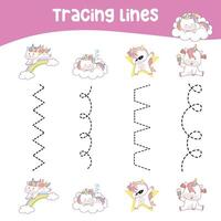 Tracing vertical lines activity for children. Tracing worksheet for kids, practising the motoric skills vector