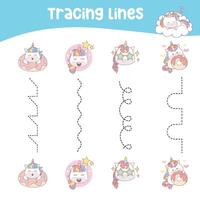 Tracing vertical lines activity for children. Tracing worksheet for kids, practising the motoric skills vector