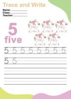 Trace and write number for children. Exercise for children to recognize the number. vector