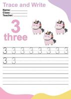 Trace and write number for children. Exercise for children to recognize the number. vector