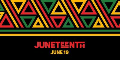 Juneteenth. Freedom Day. Horizontal bright banner. Lettering, ethnic abstract pattern. US federal holiday. Slavery Abolition. African American Heritage and Culture. The concept, struggle for equality vector