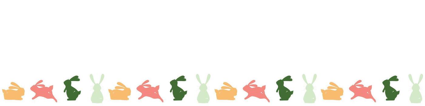 Easter Bunny Silhouette Seamless Pattern. Long horizontal seamless pattern with coloured bunnies on the bottom vector