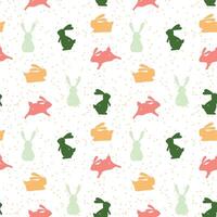Cheerful Bunny Silhouette Pattern On Dotted background. Easter seamless pattern with bunnies vector
