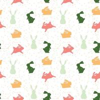 Cheerful Bunny Silhouette Pattern On Dotted background. Easter seamless pattern with bunnies vector