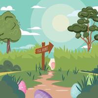 Scenic Easter Egg Hunt Trail. Path leading to East hidden eggs. Shield with text egg hunt vector