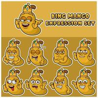 mango Fruta mascota personaje dibujos animados con corona y cara expresión colocar. vector