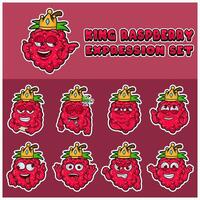 Cartoon Mascot Of  Raspberry Character with king and expression set. vector