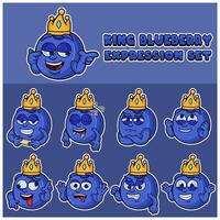 Blueberry fruit  mascot character cartoon with crown and face expression set. vector