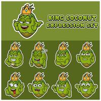 Cartoon Mascot Of Coconut Fuit Character with king and expression set. vector