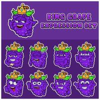 Cartoon Mascot Of  Grape Character with king and expression set. vector